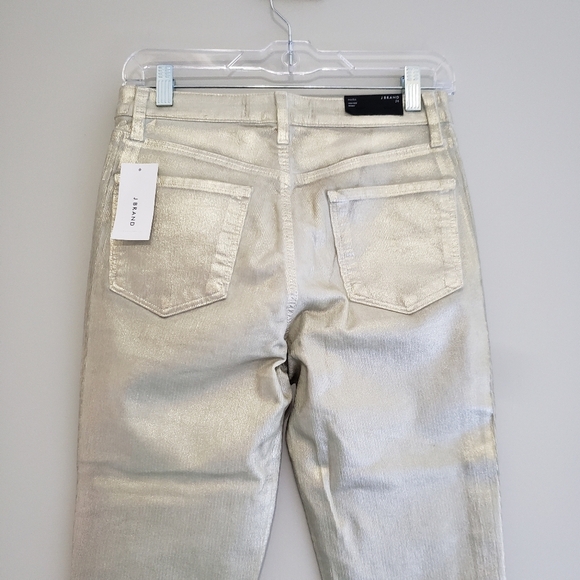 J Brand NWT Maria High Rise Skinny Jeans Women 26 Metallic Light Gold Maximalist - Picture 4 of 15